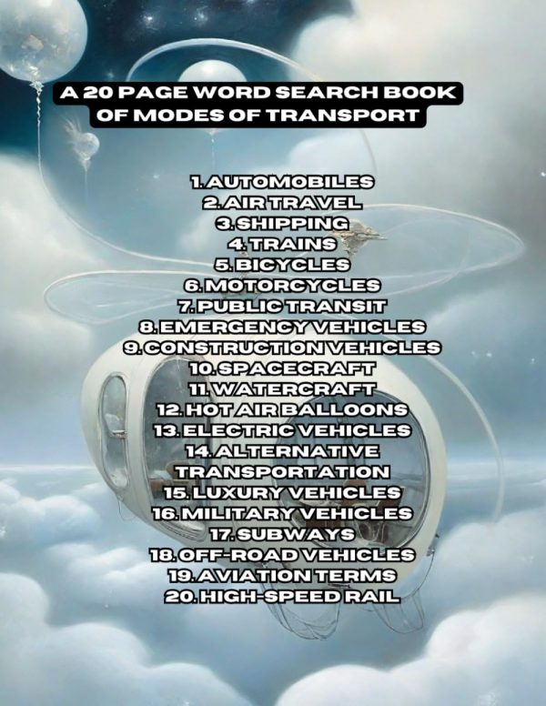 A 20 Page Word Search Book of Modes of Transport