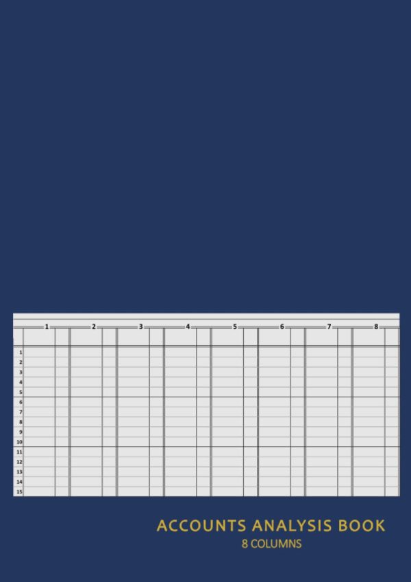 Accountants A4 Analysis Pad: Accounts Analysis Book, 8 Columns, 54 Numbered Lines, A4 Notebook, 96 Pages, 90gsm White Paper - Blue