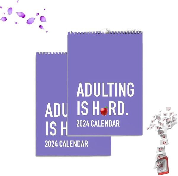 Adult is Hard 2024 Calendar | 2024 Monthly Inspirational Positive Grid Calendar | Hangable Monthly Wall Art Family Calendar | Personalized Daily Calendar Planner for Home Decor...