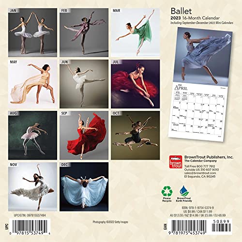 Ballet | 2023 7 x 14 Inch Monthly Mini Wall Calendar | Foil Stamped Cover | BrownTrout | Performance Dance Art