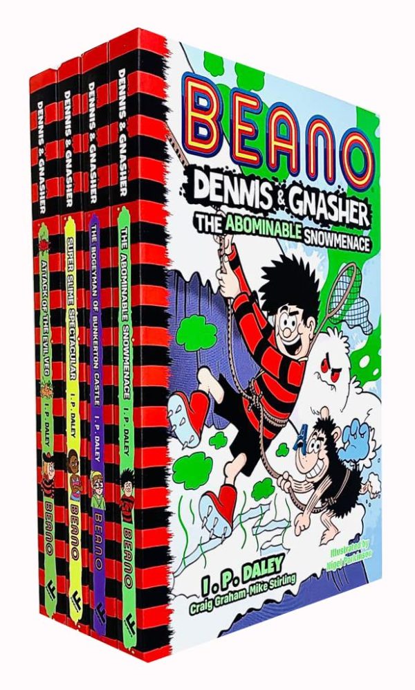 Beano Dennis & Gnasher Series Collection 4 Books Set By I.P. Daley (The Abominable Snowmenace, Attack of the Evil Veg, Super Slime Spectacular & The Bogeyman of Bunkerton Castle)