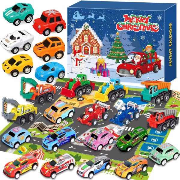 Chennyfun Cars Advent Calendar 2023 Kids, 24 Days Car Toys with 18 Pull Back Cars 6 Construction Vehicles, 24 Day Toy Advent Calendar Vehicles Toys for 2-8 Year Old Kids Xmas Gifts