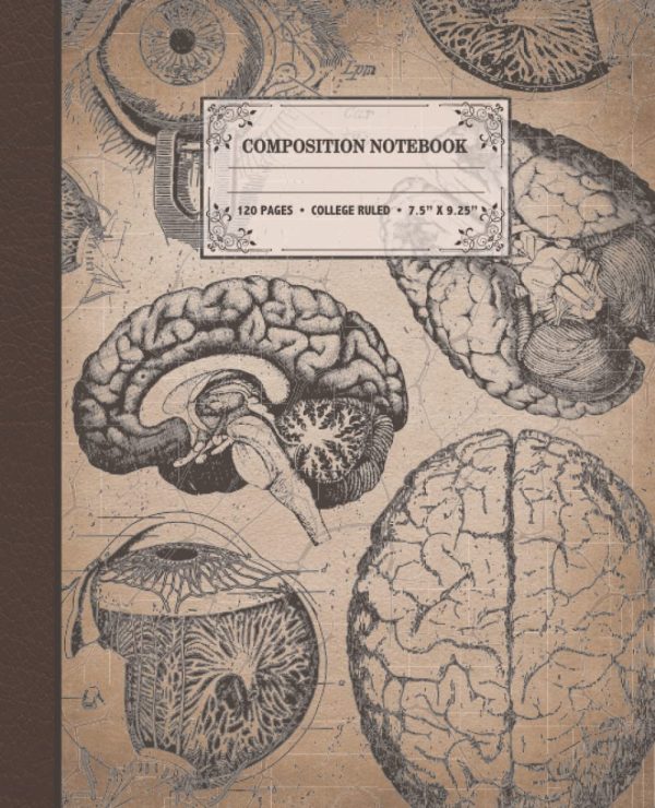 Composition Notebook: College Ruled | Vintage Human Anatomy Composition Notebook | Antique Aesthetic | Brain Theme | 7.5" x 9.75” | Great for Medical Students