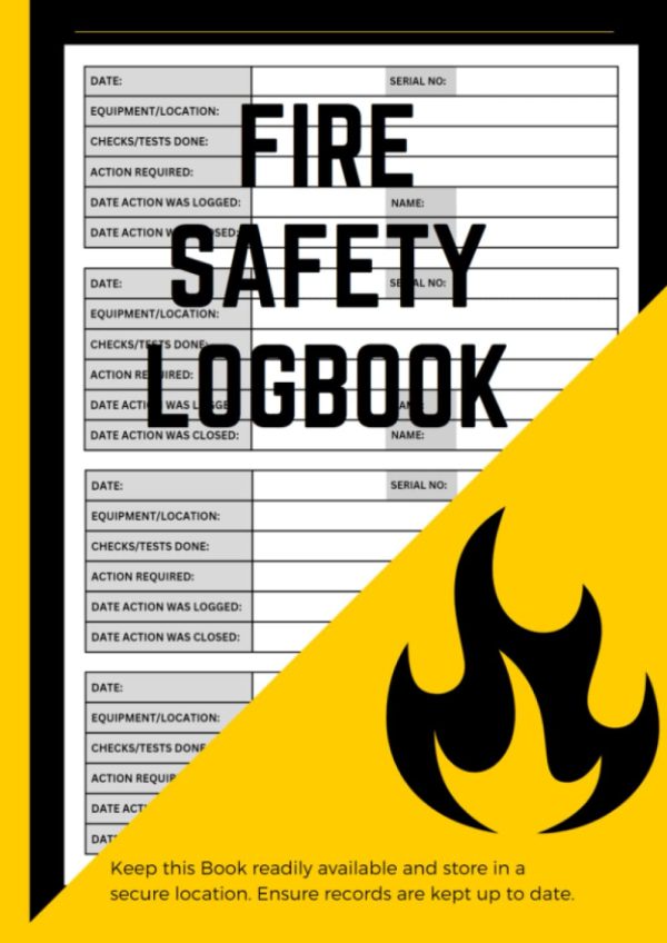 Fire safety Log book - A4 Black and yellow Fire Alarm Testing Checkbook for Fire equipment Inspection and Testing | Health and Safety Record Book for Schools, Landlords, Pubs,...