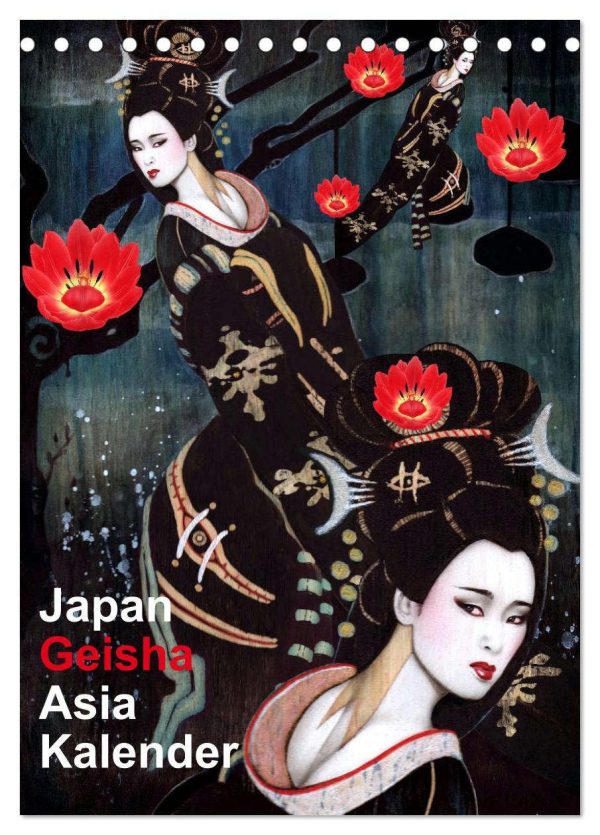 Geisha Asia Japan Pin-up Kalender (Tischkalender 2024 DIN A5 hoch), CALVENDO Monatskalender: Asiatische Geisha Zeichnungen im Burlesque Stil