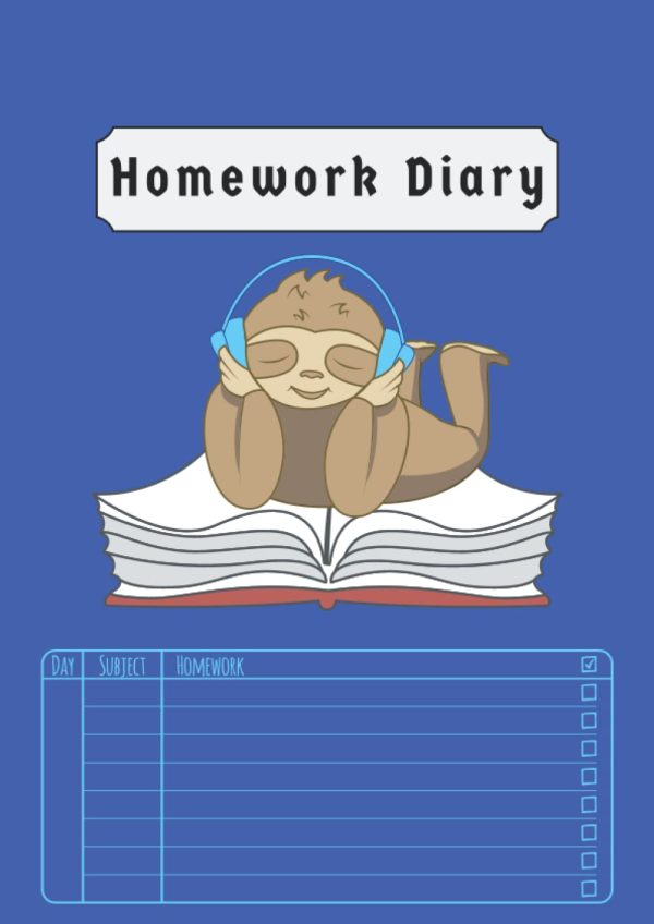 Homework Diary: For Kids and School UK | Sloth Homework Planner and Record Book Boys Girls | Back to School Notebooks A4 | Undated 5 Day Week | 100 Pages | 2022-2023 Edition Blue