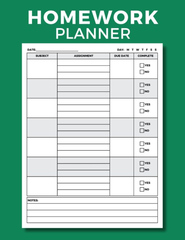 Homework Planner: Undated Daily and Weekly Schedule Organizer for Elementary, Middle, High School and College Students
