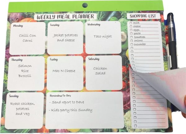 Magnetic Weekly Meal Planner and Shopping List Pad for Fridge - 52 Pages - Tear off Weekly Grocery List - Convenient Pen & Pen Holder - 9'' x 7.5'' - Fruit 'N' Veg Design