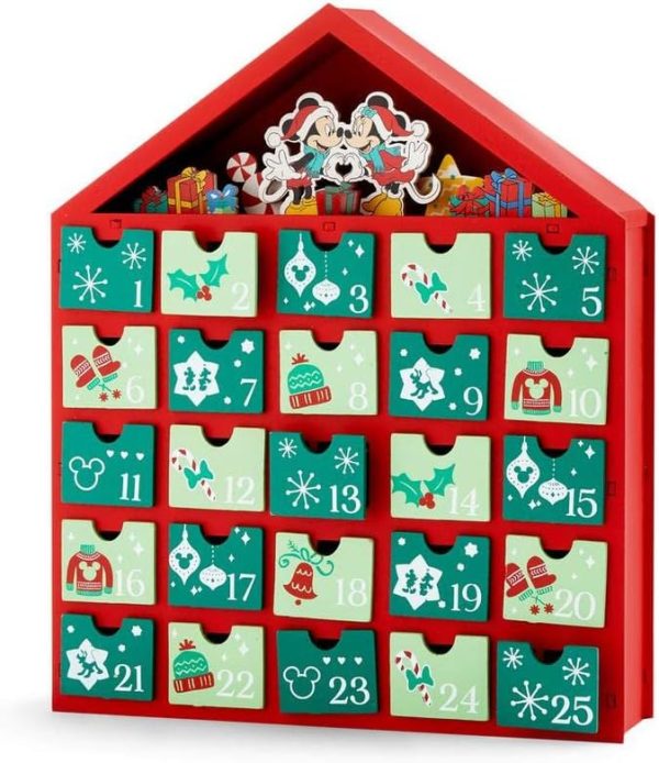 Mickey & Minnie Mouse Advent Wooden Calendar 25 Days Christmas Countdown Home Décor Box Kids Fun Holidays Xmas Festival Secret Santa Gift