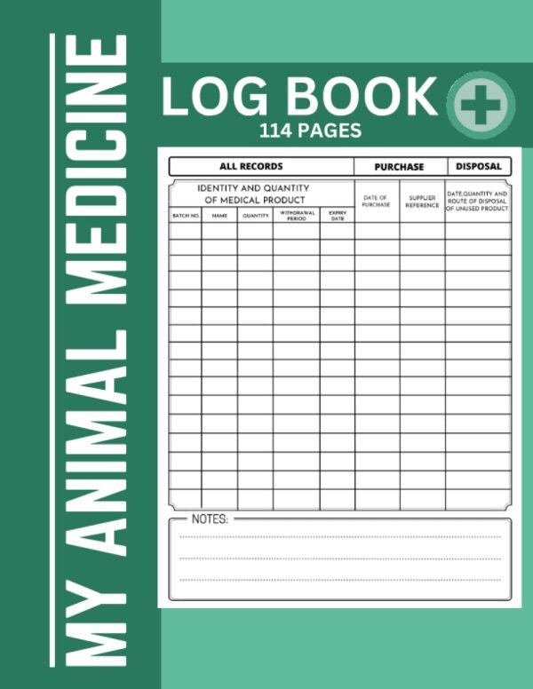 My Animal Medicine Log Book: animal medical record book, Record All Farm Medicines Used, Animal Treatment Log