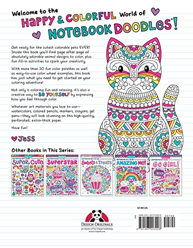 Notebook Doodles Adorable Pets: Coloring & Activity Book (Design Originals) 32 Dazzling Designs from Dogs & Cats to Hedgehogs & Hermit Crabs; Art Activities for Tweens with...