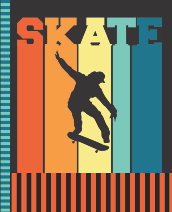 Skateboard Composition Notebook Wide Ruled: 7.5 x 9.25 Blank Paper / 108 Pages / Stationery Gift for Note Taking - Writing - Doodles / Skateboarder on Retro Color Stripe Art...