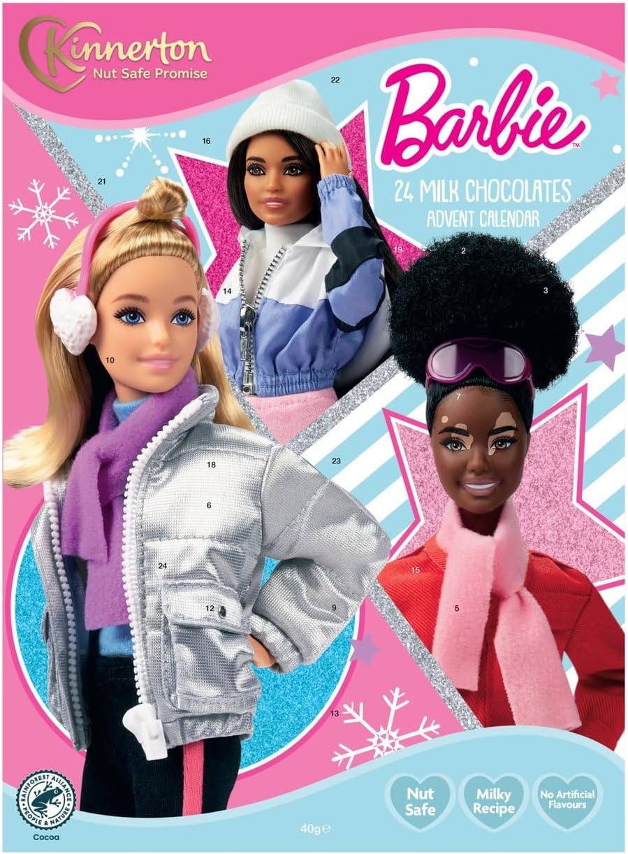 SKYTE® Chocolate Advent Calendar Gift Hamper Christmas Gift Countdown Cocoa Calendar For Kids or Adults White Milk Dark (Barbie)