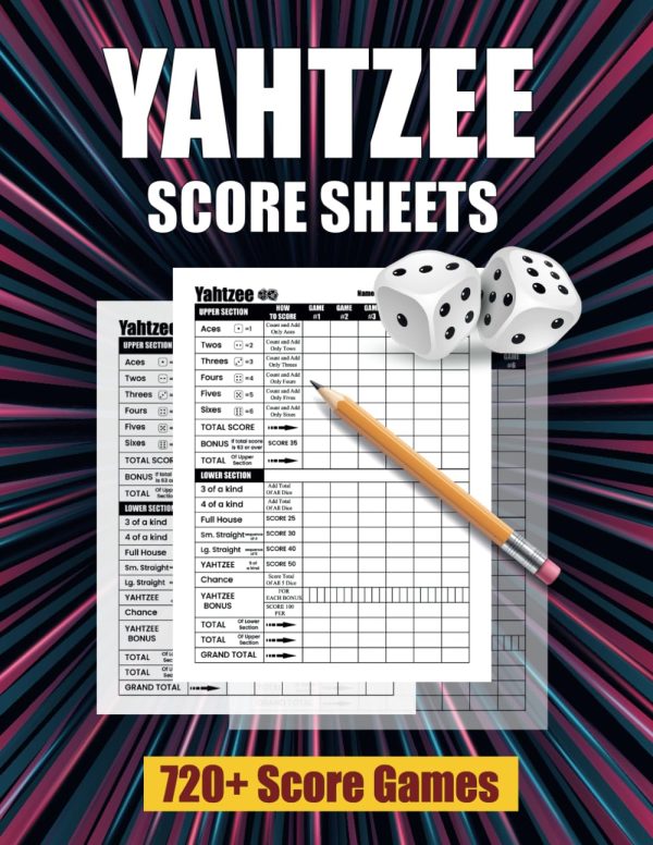 yahtzee Score Pads: Large Print Score Sheets with Size 8.5 x 11 inches for Scorekeeping, Score Book with +160 Pages.